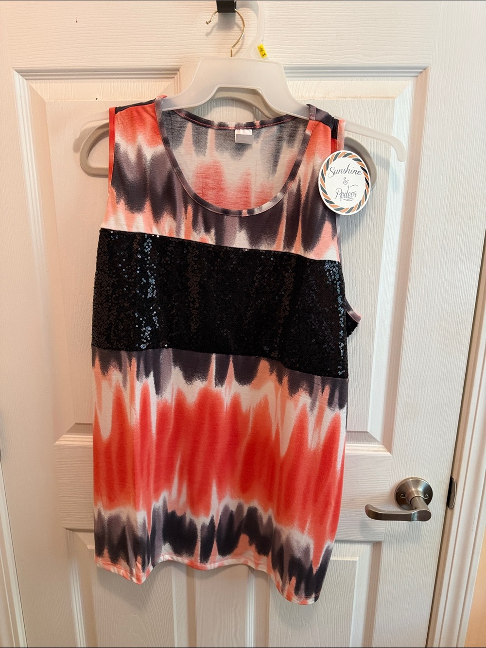 Coral Tie-Dye Sequin Accent Tank Top